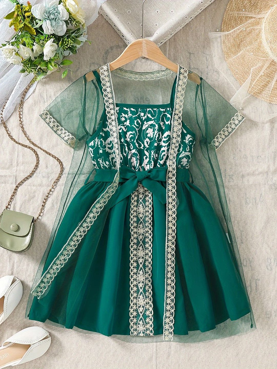 Modern Arabic Baby Dress - Gold Embroidered