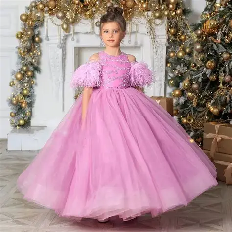 Arabic Baby Dress - Pink Gown with Lace