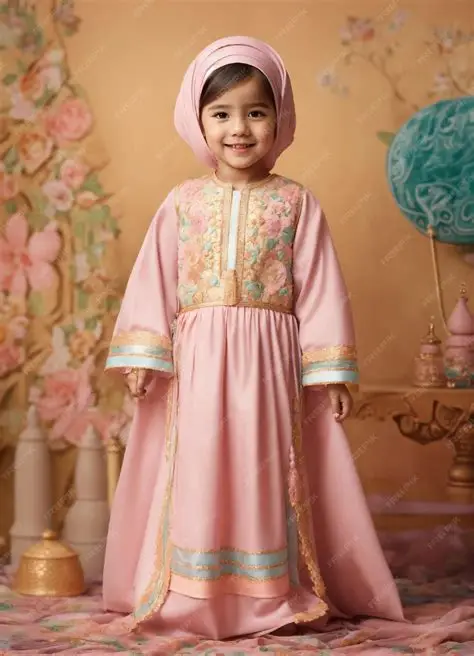 Arabic Baby Dress - Pastel Blue with Pearls