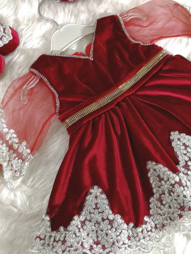 Baby Eid Dress - Red Velvet